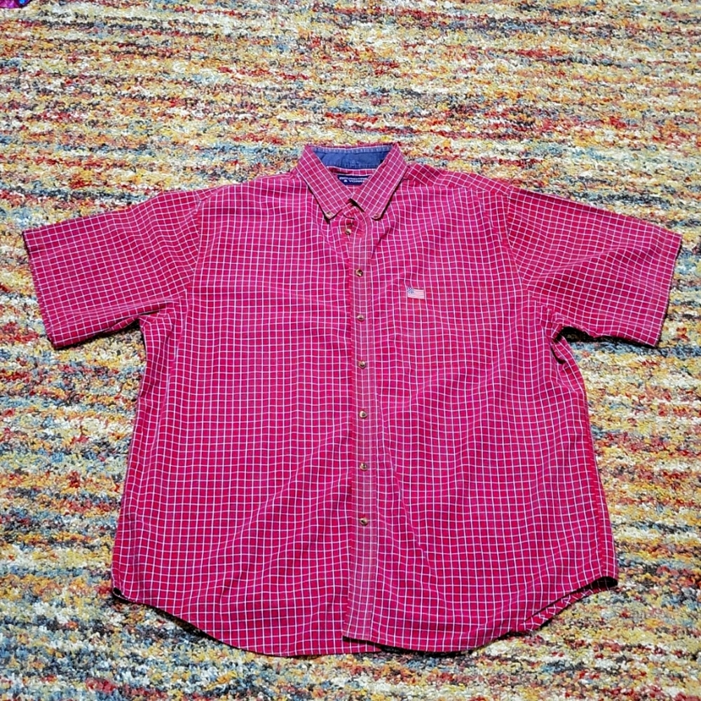Roundtree & Yorke mens short sleeve button down shirt, size XL, 27 in pit/pit